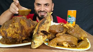 EATING SPICY MUTTON CURRY MUTTON HEAD CURRY HILSHA FISH FRY RICE MUKBANG ASMR EATING SHOW 😋 [upl. by Son]