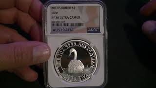 Coin review  Australia Swan 1 oz Silver Proof Graded NGC PF70 Ultra Cameo 2023 [upl. by Aihgn309]