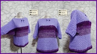 Tutorial Pullover häkeln Fledermauspulli quotAristaquot crochet sweater Rechtshänder crochet häkeln [upl. by Karil]