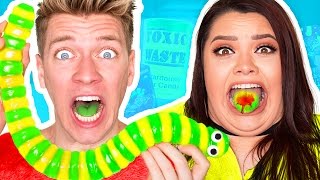 SOUREST DIY GIANT GUMMY WORM IN THE WORLD CHALLENGE Warheads Sour Candy Gummy Food vs Real Food [upl. by Oderfodog]