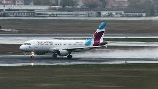 Waterspray Eurowings Airbus A320216 DABZN Takeoff at Berlin Tegel Airport [upl. by Annaul]