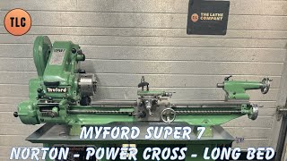 Myford Super 7 Long bed Power Cross Norton Gearbox Lathe Svarv Tornio Drehmaschine [upl. by Ewart]