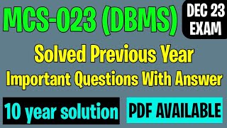 MCS023 DBMS Important Questions With Answer  Mcs23 Solved Question Paper  mcs23 dec 23 exam imp [upl. by Reena]