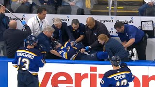 Dylan Holloway Stretchered Off Ice After Taking Puck To Neck [upl. by Barbette]