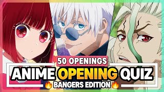 ANIME OPENING QUIZ Easy  Hard 50 Banger Openings [upl. by Carlynne149]