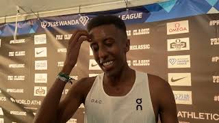 Yared Nuguse After Running 34397 Mile Breaks American Record At Pre Classic [upl. by Latona]