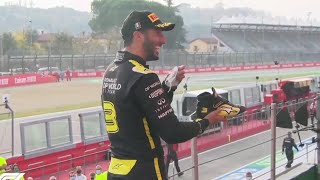 Lewis Hamilton and Danny Ric share a Shoey  Imola GP 2020 Podium [upl. by Neeloc]