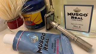 Musgo Real Lavender shave with Gillette slim adjustable safety razor [upl. by Lavelle552]