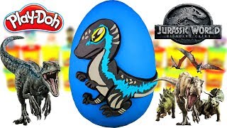 Huevo Sorpresa Gigante de Blue Velociraptor Bebe de Jurassic World 2 Plastilina Play doh Español [upl. by Nadbus924]