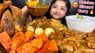 SPICY CHICKEN GIZZARD CURRY WITH HYDERABADI CHICKEN BIRYANITANDOORI WHOLE CHICKEN AND PANEEREATING [upl. by Tonye]