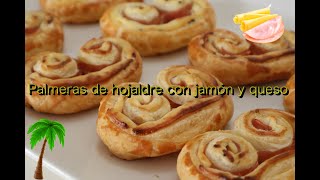 Receta fácil y económica de palmeras crujientes de hojaldre rellenas de jamón y queso [upl. by Mehalek]