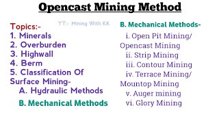 Classification Of Surface Mining Hydraulic Mining Mechanical Mining Mining with KK [upl. by Elmaleh]