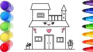 Cute house drawing  house garden drawing amp Coloring  drawing lessons for beginners step by step [upl. by Gillian424]