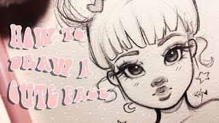 ♡ HOW TO DRAW A CUTE FACE ♡ Step by Step with Christina Lorre [upl. by Relyks]