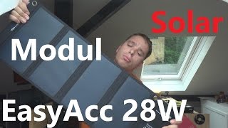 Solar Ladegerät Test EasyAcc 28W Review kostenlos Akkus aufladen [upl. by Ambrosio]