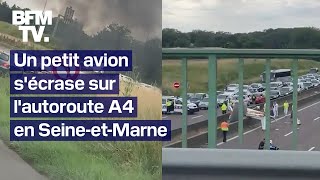 SeineetMarne trois morts dans le crash dun petit avion de tourisme sur lA4 [upl. by Annaynek]