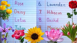 Flowers name with pictures  10 flowers name with spelling  Learn flowers name  Rose Lotus Daisy [upl. by Hay]