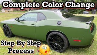 Full Color Change Paint Job COMPLETE PROCESS OF PAINTING A CAR AT HOME Satin Green Black Challenger [upl. by Orazio]