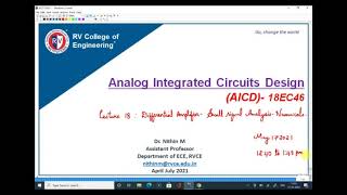 Lecture 18 Differential Amplifier Problems on differential half circuit  Unit 1 [upl. by Llener]