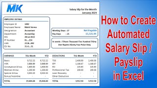 How to Create Automated Salary Slip in Excel Automated Payslip excel [upl. by Ranna]