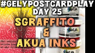 gelypostcardplay Day 25 Sgraffito and Akua Inks on the Gelplate [upl. by Adnolehs155]