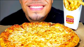 EATING DOMINOS CHEESIEST PIZZA BURGER KING CRISPY FRIES ASMR MUKBANG NO TALKING JERRY BIG BITES [upl. by Ricarda]