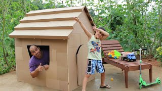 CONSTRUÍMOS UMA CASA DE PAPELÃO Minha casinha feita com restos de caixas [upl. by Nallij]