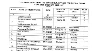 Odisha Govt Holidays List 2025 Released by R amp DM dept Govt of Odisha [upl. by Sadoc]