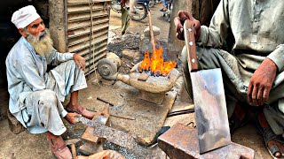 This 85 Years Old man Forging Amazing Meat Cleaver Knife from leaf Spring  Forging Cleaver Knife [upl. by Esor]