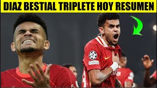 LUIS DIAZ BRUTAL TRIPLETE HOY RESUMEN Y GOLES LIVERPOOL vs LEVERKUSEN CHAMPIONS LEAGUE [upl. by Assi]