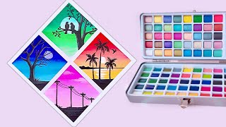 4 Easy Watercolor Paintings  4 scenery  watercolor painting [upl. by Wiener]