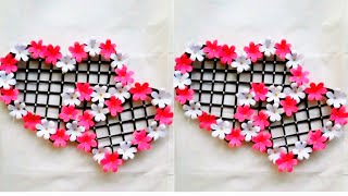 Diy beautiful heart shape wall hanging craftpaper and cardboard craftwall decor ideapaper flower [upl. by Eli]