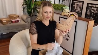 Catie Unboxes 6 Inch High Heel Cork Wedges With Tan Strappy Upper And Ankle Strap [upl. by Aser]