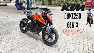 Duke 250 gen 3 review the best 250 cc motorcycleMALAYALAM [upl. by Ataynik]