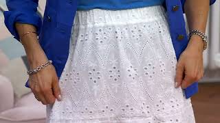 Susan Graver PURE Cotton Eyelet Tiered Midi Skirt on QVC [upl. by Eiznil929]