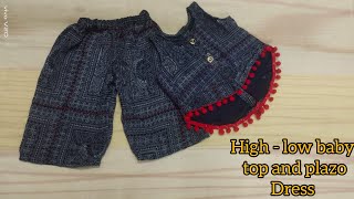 convert old kurti into new baby dress  high  low top and plazo cutting and stitching  2 to 3 y [upl. by Gapin762]