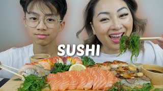 SUSHI Mukbang Oshi Sushi Rainbow Roll and Salmon Sashimi BEST SUSHI  NE Lets Eat [upl. by Noraj]