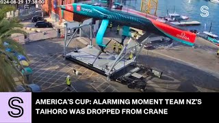 Americas Cup Alarming moment Team NZs Taihoro was dropped from crane  Stuffconz [upl. by Ydassac]