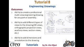 Creo Parametric  Tutorial 8 Engineering Drawings  ARABIC [upl. by Rojam]