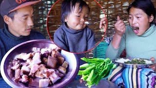 manjita cooking pork mustard curry and rice for her family  shepherd life of Nepal [upl. by Adlai]