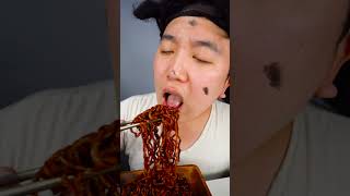 Fire Black Bean Noodles Spicy Seafood Octopus Sausage eating sounds Funny Mukbang shorts [upl. by Deidre]