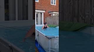 Swimmer is training in a pop up pool using a swim float belt and bungees [upl. by Ming]