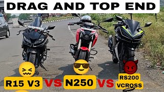 New PULSER N2502024 VS YZF R15 V3 VS RS 200VCROSSDRAG RACE TOP END r15v3 n250 RS200 [upl. by Rotciv]