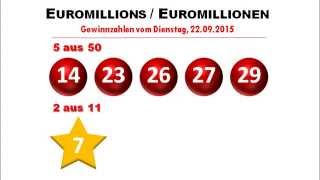 Euromillions Ziehung Gewinnzahlen vom Dienstag 22092015 [upl. by Ledif]