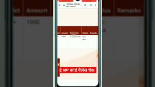 E shram Card balance check  Eshram card payment status check shorts viralvideo [upl. by Alcine228]