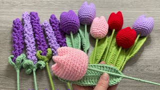 🥰Flor Lavanda y Tulipanes 🌷tejidos a Crochet fácil y rápido paso a paso [upl. by Ecnatsnoc]