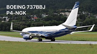 BOEING 737BBJ P4NGK DEPARTURE AT INNSBRUCK [upl. by Smallman871]