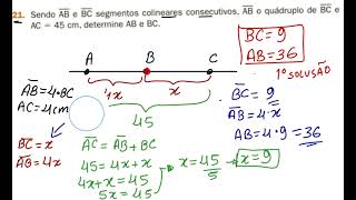 21 Sendo AB e BC segmentos colineares consecutivos AB o quádruplo de BC eAC  45 cm determine [upl. by Waltner985]