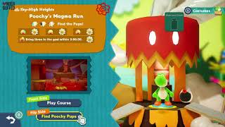 Yoshis Crafted World Poochys Magma Run  All Smiley Flowers Red Coins [upl. by Huey287]