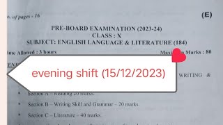 class 10 english Pre board question paper 202324  evening shift 15122023 [upl. by Noonberg937]